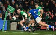 9 February 2024; Ben O’Connor of Ireland scores his side's second try during the U20 Six Nations Rugby Championship match between Ireland and Italy at Virgin Media Park in Cork. Photo by Brendan Moran/Sportsfile