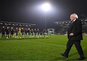 9 February 2024; President of Ireland Michael D Higgins walks out before the 2024 Men's President's Cup match between Shamrock Rovers and St Patrick's Athletic at Tallaght Stadium in Dublin. Photo by Stephen McCarthy/Sportsfile
