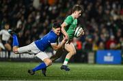 9 February 2024; Hugo McLaughlin of Ireland is tackled by Marco Scalabrin of Italy short of the try line during the U20 Six Nations Rugby Championship match between Ireland and Italy at Virgin Media Park in Cork. Photo by Brendan Moran/Sportsfile