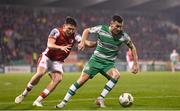 9 February 2024; Aaron Greene of Shamrock Rovers in action against Joe Redmond of St Patrick's Athletic during the 2024 Men's President's Cup match between Shamrock Rovers and St Patrick's Athletic at Tallaght Stadium in Dublin. Photo by Stephen McCarthy/Sportsfile