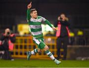 9 February 2024; Trevor Clarke of Shamrock Rovers celebrates after scoring his side's first goal during the 2024 Men's President's Cup match between Shamrock Rovers and St Patrick's Athletic at Tallaght Stadium in Dublin. Photo by Tyler Miller/Sportsfile