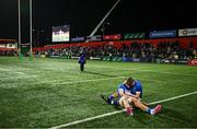 9 February 2024; Italy players Federico Zanandrea, left, and Patrick De Villiers react after their defeat in the U20 Six Nations Rugby Championship match between Ireland and Italy at Virgin Media Park in Cork. Photo by Brendan Moran/Sportsfile