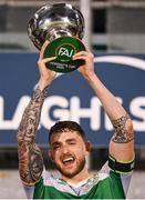 9 February 2024; Shamrock Rovers captain Lee Grace lifts the Men's President's Cup after his side's victory in the 2024 Men's President's Cup match between Shamrock Rovers and St Patrick's Athletic at Tallaght Stadium in Dublin. Photo by Stephen McCarthy/Sportsfile