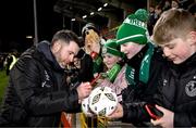 9 February 2024; Shamrock Rovers manager Stephen Bradley signs autographs after his side's victory in the 2024 Men's President's Cup match between Shamrock Rovers and St Patrick's Athletic at Tallaght Stadium in Dublin. Photo by Stephen McCarthy/Sportsfile