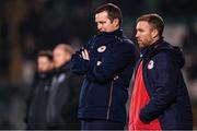 9 February 2024; St Patrick's Athletic manager Jon Daly and assistant manager Sean O'Connor, right, during the 2024 Men's President's Cup match between Shamrock Rovers and St Patrick's Athletic at Tallaght Stadium in Dublin. Photo by Stephen McCarthy/Sportsfile