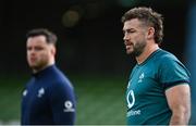 10 February 2024; Caelan Doris, right, and James Ryan during an Ireland Rugby captain's run at the Aviva Stadium in Dublin. Photo by Brendan Moran/Sportsfile