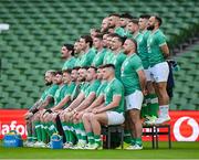 10 February 2024; The Ireland team line up for a squad photo before their captain's run at the Aviva Stadium in Dublin. Photo by Brendan Moran/Sportsfile