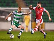 9 February 2024; Rory Gaffney of Shamrock Rovers in action against Conor Keeley of St Patrick's Athletic during the 2024 Men's President's Cup match between Shamrock Rovers and St Patrick's Athletic at Tallaght Stadium in Dublin. Photo by Tyler Miller/Sportsfile
