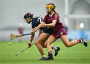 10 February 2024; Ava Berry of UUM in action against Kate McClusky of Marino during the Electric Ireland Ashling Murphy Cup final match between Ulster University Magee and Marino at University of Galway Connacht GAA Centre of Excellence in Bekan, Mayo. Photo by Piaras Ó Mídheach/Sportsfile