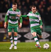 9 February 2024; Sean Kavanagh and Markus Poom, left, of Shamrock Rovers during the 2024 Men's President's Cup match between Shamrock Rovers and St Patrick's Athletic at Tallaght Stadium in Dublin. Photo by Stephen McCarthy/Sportsfile