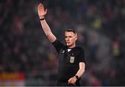 9 February 2024; Referee Damien MacGraith during the 2024 Men's President's Cup match between Shamrock Rovers and St Patrick's Athletic at Tallaght Stadium in Dublin. Photo by Stephen McCarthy/Sportsfile