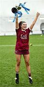 10 February 2024; Marino captain Kate McClusky lifts the cup after the Electric Ireland Ashling Murphy Cup final match between Ulster University Magee and Marino at University of Galway Connacht GAA Centre of Excellence in Bekan, Mayo. Photo by Piaras Ó Mídheach/Sportsfile