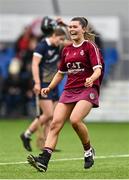 10 February 2024; Marino captain Kate McClusky celebrates after her side's victory in the Electric Ireland Ashling Murphy Cup final match between Ulster University Magee and Marino at University of Galway Connacht GAA Centre of Excellence in Bekan, Mayo. Photo by Piaras Ó Mídheach/Sportsfile
