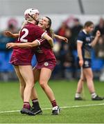 10 February 2024; Marino players Kate McClusky, right, and Rose Sheridan celebrate after their side's victory in the Electric Ireland Ashling Murphy Cup final match between Ulster University Magee and Marino at University of Galway Connacht GAA Centre of Excellence in Bekan, Mayo. Photo by Piaras Ó Mídheach/Sportsfile