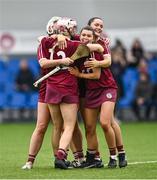 10 February 2024; Marino captain Kate McClusky, front, celebrates with team-mates after their side's victory in the Electric Ireland Ashling Murphy Cup final match between Ulster University Magee and Marino at University of Galway Connacht GAA Centre of Excellence in Bekan, Mayo. Photo by Piaras Ó Mídheach/Sportsfile