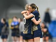 10 February 2024; Ava Berry, right, and Amy McKenna of UUM after their side's defeat in the Electric Ireland Ashling Murphy Cup final match between Ulster University Magee and Marino at University of Galway Connacht GAA Centre of Excellence in Bekan, Mayo. Photo by Piaras Ó Mídheach/Sportsfile