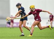 10 February 2024; Ava Berry of UUM in action against Grace Connolly of Marino during the Electric Ireland Ashling Murphy Cup final match between Ulster University Magee and Marino at University of Galway Connacht GAA Centre of Excellence in Bekan, Mayo. Photo by Piaras Ó Mídheach/Sportsfile
