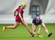 10 February 2024; Bronagh Moohan of UUM in action against Grace Connolly of Marino during the Electric Ireland Ashling Murphy Cup final match between Ulster University Magee and Marino at University of Galway Connacht GAA Centre of Excellence in Bekan, Mayo. Photo by Piaras Ó Mídheach/Sportsfile