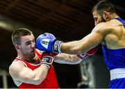 10 February 2024; Jack Marley of Ireland, left, in action against Vagkan Nanitzanian of Greece in their heavyweight 92kg semi-final bout during the 75th International Boxing Tournament Strandja in Sofia, Bulgaria. Photo by Luibomir Asenov/Sportsfile