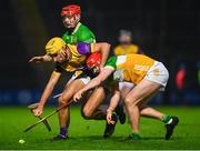10 February 2024; Tomás Kinsella of Wexford and Sam Bourke of Offaly battle for possession during the Allianz Hurling League Division 1 Group A match between Wexford and Offaly at Chadwicks Wexford Park in Wexford. Photo by Tyler Miller/Sportsfile