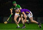 10 February 2024; Conor Prunty of Waterford in action against Brian Duignan of Offaly during the Allianz Hurling League Division 1 Group A match between Wexford and Offaly at Chadwicks Wexford Park in Wexford. Photo by Tyler Miller/Sportsfile