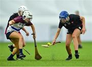 10 February 2024; Aoife Dooley of University of Galway wins possession ahead of Cara Davern of University of Limerick, 4, during the Electric Ireland Uí Mhaolagáin Cup final match between University of Limerick and University of Galway at University of Galway Connacht GAA Centre of Excellence in Bekan, Mayo. Photo by Piaras Ó Mídheach/Sportsfile