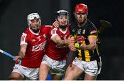 10 February 2024; Adrian Mullen of Kilkenny in action against Ger Mellerick, centre, and Tim O’Mahony of Cork during the Allianz Hurling League Division 1 Group A match between Cork and Kilkenny at SuperValu Páirc Ui Chaoimh in Cork. Photo by Eóin Noonan/Sportsfile