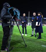 10 February 2024; RTÉ analyst team, from left, Jackie Tyrell, Dónal Óg Cusack and Joanne Cantwell at half-time during the Allianz Hurling League Division 1 Group A match between Cork and Kilkenny at SuperValu Páirc Ui Chaoimh in Cork. Photo by Eóin Noonan/Sportsfile