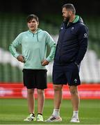 10 February 2024; Head coach Andy Farrell with his son Gabriel during an Ireland Rugby captain's run at the Aviva Stadium in Dublin. Photo by Brendan Moran/Sportsfile