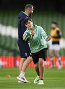 10 February 2024; Gabriel Farrell, son of head coach Andy Farrell, during an Ireland Rugby captain's run at the Aviva Stadium in Dublin. Photo by Brendan Moran/Sportsfile