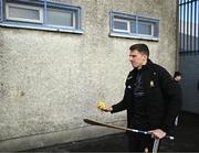 11 February 2024; Clare goalkeeper Eibhear Quilligan makes his way out to the pitch before the Allianz Hurling League Division 1 Group A match between Waterford and Clare at Walsh Park in Waterford. Photo by Eóin Noonan/Sportsfile