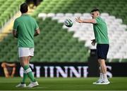 11 February 2024; Dan Sheehan of Ireland, right, and team-mate Caelan Doris warm-up before the Guinness Six Nations Rugby Championship match between Ireland and Italy at the Aviva Stadium in Dublin. Photo by Brendan Moran/Sportsfile