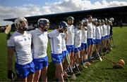 11 February 2024; Waterford players stand for the playing of Amhrán na bhFiann before the Allianz Hurling League Division 1 Group A match between Waterford and Clare at Walsh Park in Waterford. Photo by Eóin Noonan/Sportsfile