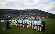 11 February 2024; The Dublin team stand for a minute's silence for the late Dublin senior football selector Shane O'Hanlon before the Allianz Hurling League Division 1 Group B match between Antrim and Dublin at Corrigan Park in Belfast. Photo by Ramsey Cardy/Sportsfile