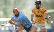 11 February 2024; Colin Currie of Dublin in action against Ryan McGarry of Antrim during the Allianz Hurling League Division 1 Group B match between Antrim and Dublin at Corrigan Park in Belfast. Photo by Ramsey Cardy/Sportsfile