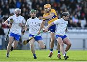 11 February 2024; Robin Mounsey of Clare in action against PJ Fanning of Waterford during the Allianz Hurling League Division 1 Group A match between Waterford and Clare at Walsh Park in Waterford. Photo by Eóin Noonan/Sportsfile