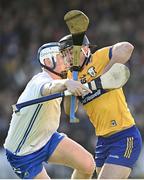 11 February 2024; Ian Galvin of Clare in action against Paddy Leavey of Waterford during the Allianz Hurling League Division 1 Group A match between Waterford and Clare at Walsh Park in Waterford. Photo by Eóin Noonan/Sportsfile