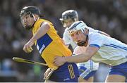 11 February 2024; Ian Galvin of Clare in action against Paddy Leavey of Waterford during the Allianz Hurling League Division 1 Group A match between Waterford and Clare at Walsh Park in Waterford. Photo by Eóin Noonan/Sportsfile