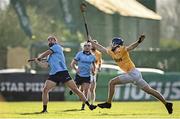 11 February 2024; Colin Currie of Dublin in action against Scott Walsh of Antrim during the Allianz Hurling League Division 1 Group B match between Antrim and Dublin at Corrigan Park in Belfast. Photo by Ramsey Cardy/Sportsfile