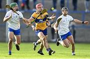 11 February 2024; John Conlon of Clare in action against Jack Prendergast, left, and PJ Fanning of Waterford during the Allianz Hurling League Division 1 Group A match between Waterford and Clare at Walsh Park in Waterford. Photo by Eóin Noonan/Sportsfile