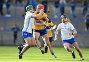 11 February 2024; John Conlon of Clare in action against Jack Prendergast of Waterford during the Allianz Hurling League Division 1 Group A match between Waterford and Clare at Walsh Park in Waterford. Photo by Eóin Noonan/Sportsfile