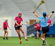 11 February 2024; Muireann Faherty of University of Galway in action against Aimee Collier of SETU Carlow during the Electric Ireland Purcell Cup final match between University of Galway and SETU Carlow at University of Galway Connacht GAA AirDome in Bekan, Mayo. Photo by Sam Barnes/Sportsfile