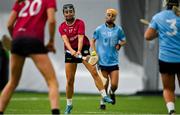 11 February 2024; Aoife Power of University of Galway scores her side's second goal during the Electric Ireland Purcell Cup final match between University of Galway and SETU Carlow at University of Galway Connacht GAA AirDome in Bekan, Mayo. Photo by Sam Barnes/Sportsfile