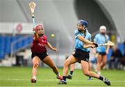 11 February 2024; Aimee Collier of SETU Carlow in action against Ciara Hickey of University of Galway during the Electric Ireland Purcell Cup final match between University of Galway and SETU Carlow at University of Galway Connacht GAA AirDome in Bekan, Mayo. Photo by Sam Barnes/Sportsfile
