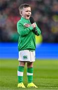 11 February 2024; Stevie Mulrooney performs Ireland's Call before the Guinness Six Nations Rugby Championship match between Ireland and Italy at the Aviva Stadium in Dublin.  Photo by Ben McShane/Sportsfile