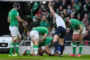 11 February 2024; Dan Sheehan of Ireland is congratulated by team-mate Craig Casey after scoring thier side's second try during the Guinness Six Nations Rugby Championship match between Ireland and Italy at the Aviva Stadium in Dublin. Photo by Brendan Moran/Sportsfile
