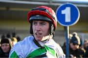 11 February 2024; Jockey Jack Kennedy after riding American Mike to victory in the William Hill Ten Up Novice Steeplechase at Navan Racecourse in Meath. Photo by Seb Daly/Sportsfile