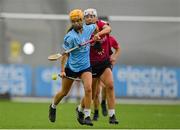 11 February 2024; Lynda Daly of SETU Carlow in action against Olywen Rabbitte of University of Galway during the Electric Ireland Purcell Cup final match between University of Galway and SETU Carlow at University of Galway Connacht GAA AirDome in Bekan, Mayo. Photo by Sam Barnes/Sportsfile