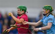 11 February 2024; Reitse´al Kelly of University of Galway in action against Cullen Dunne of SETU Carlow during the Electric Ireland Purcell Cup final match between University of Galway and SETU Carlow at University of Galway Connacht GAA AirDome in Bekan, Mayo. Photo by Sam Barnes/Sportsfile