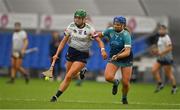 11 February 2024; Casey Hennessy of University of Limerick in action against Claire Gannon of Technological University Dublin during the Electric Ireland Ashbourne Cup final match between University of Limerick and Technological University Dublin at University of Galway Connacht GAA AirDome in Bekan, Mayo. Photo by Sam Barnes/Sportsfile